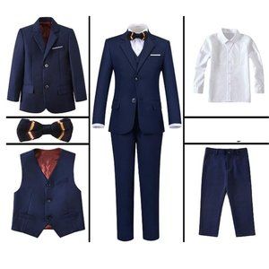 Boys Suits 5 Piece Outfits with Suit Blazer Vest Dress Pants Shirt and Bow Tie N